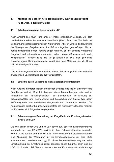 Stellungnahme zum Ergebnis des Anhörungsverfahrens - BVBB eV