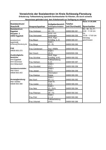 Verzeichnis der Sozialzentren im Kreis Schleswig-Flensburg - access