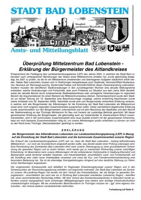 Überprüfung Mittelzentrum Bad Lobenstein - Erklärung der ...