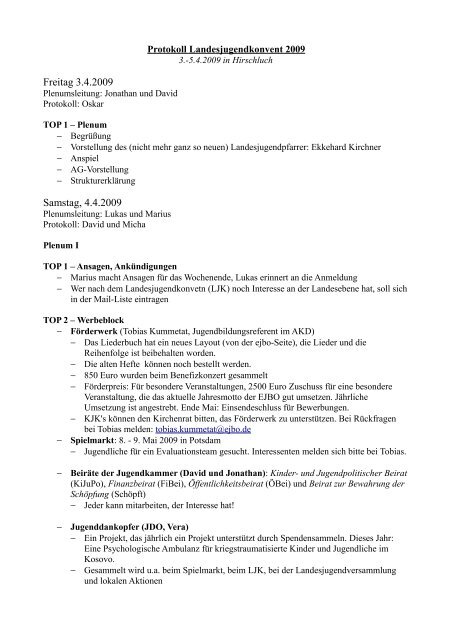 Protokoll Landesjugendkonvent 2009 - EJBO