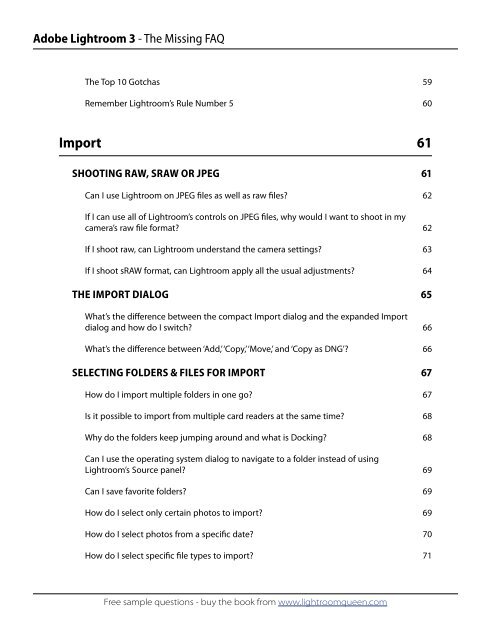 Adobe Lightroom 3 - The Missing FAQ - Sample Questions