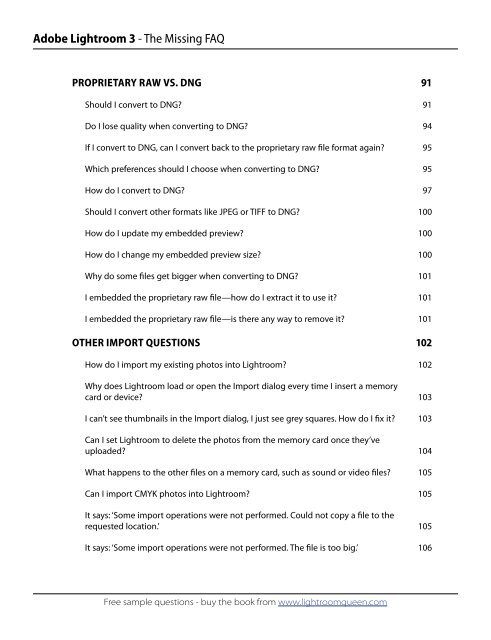 Adobe Lightroom 3 - The Missing FAQ - Sample Questions