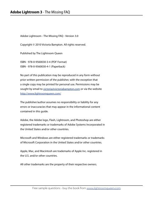 Adobe Lightroom 3 - The Missing FAQ - Sample Questions