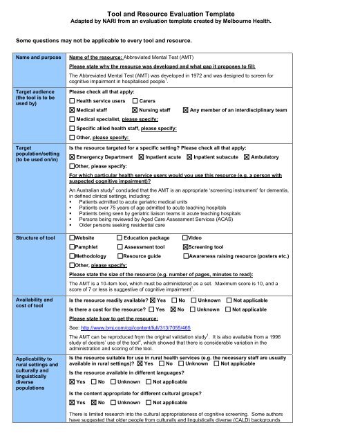 Abbreviated Mental Test Score (AMTS) - Department of Health