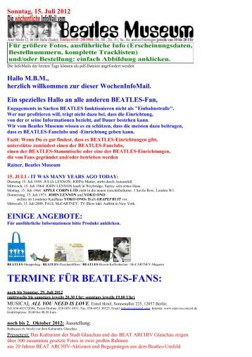 TERMINE FÜR BEATLES-FANS: - Beatles Museum