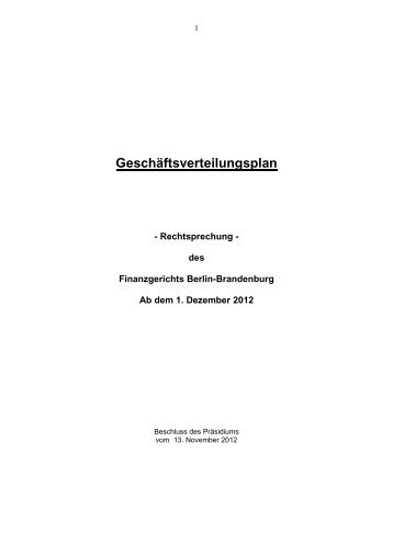 Geschäftsverteilungsplan - Finanzgericht Berlin-Brandenburg