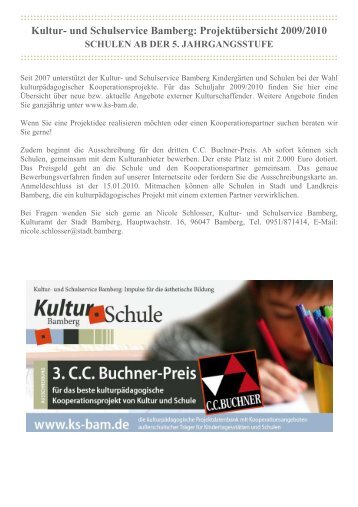 Kultur- und Schulservice Bamberg: Projektübersicht 2009/2010