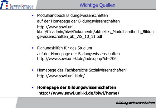 Bildungswissenschaften Informationsveranstaltung für Erstsemester ...