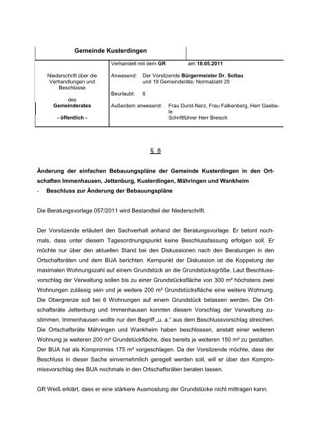 Gemeinde Kusterdingen N iederschrift über die öffentliche Sitzung ...