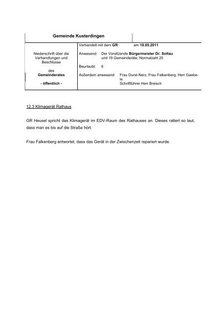 Gemeinde Kusterdingen N iederschrift über die öffentliche Sitzung ...