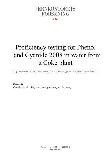 Proficiency testing for Phenol and Cyanide 2008 i - Jernkontoret