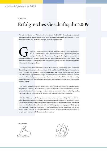 Geschäftsbericht 009 - GBT - Wohnungsbau und Treuhand AG