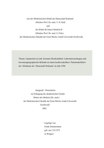 (a) und koronare Herzkrankheit - Ernst-Moritz-Arndt-Universität ...