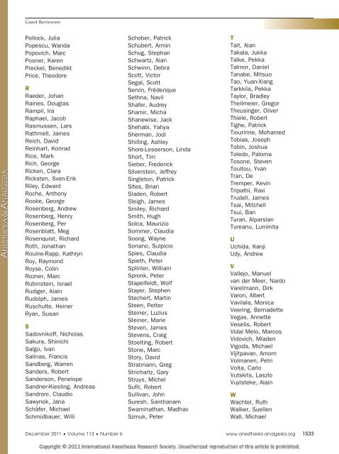 GUEST REVIEWERS - Anesthesia & Analgesia