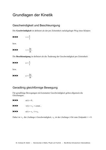 Zusammenfassung Kinetik - Dr. Andreas M. Seifert