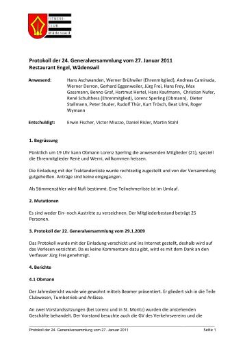 Protokoll der 24. Generalversammlung vom 27. Januar 2011 ...