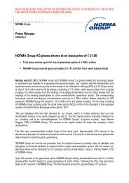 Press Release NORMA Group AG places shares at an issue price of ...