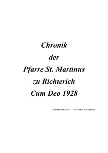Chronik der Pfarre St. Martinus zu Richterich Cum Deo 1928