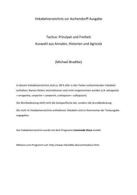 Vokabelverzeichnis zur Aschendorff-Ausgabe Tacitus: Prinzipat und ...