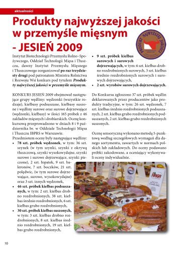 Produkty najwyższej jakości w przemyśle mięsnym - JESIEŃ 2009