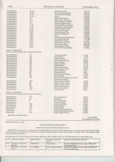 kra public auction list jkia 29.1.13