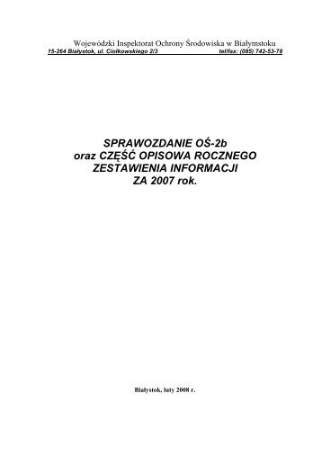 SPRAWOZDANIE OŚ-2b oraz CZĘŚĆ OPISOWA ROCZNEGO ...