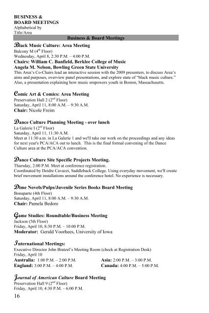 2009 National Conference Program - PCA/ACA