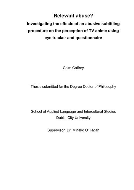 Viewer perception of TV anime with abusive subtitles - DORAS ...