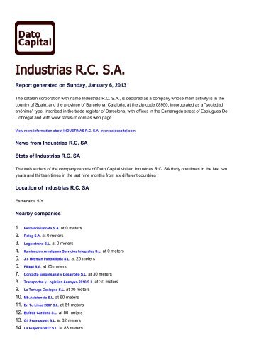 Industrias R.C. SA, Spain - Companies - Dato Capital