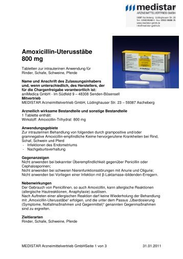 Amoxicillin Uterusstäbe 800 mg - MEDISTAR Arzneimittelvertrieb ...