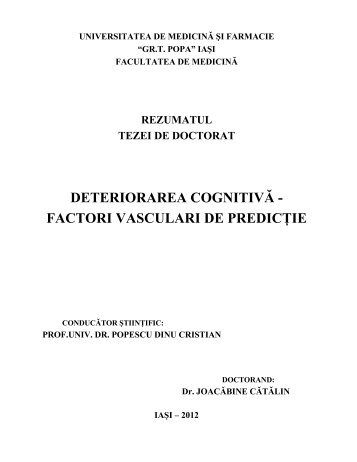 deteriorarea cognitivă - factori vasculari de predicţie - Gr.T. Popa