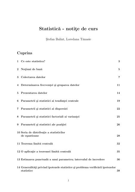 Statistica Notite De Curs Universitatea De Vest Din Timisoara