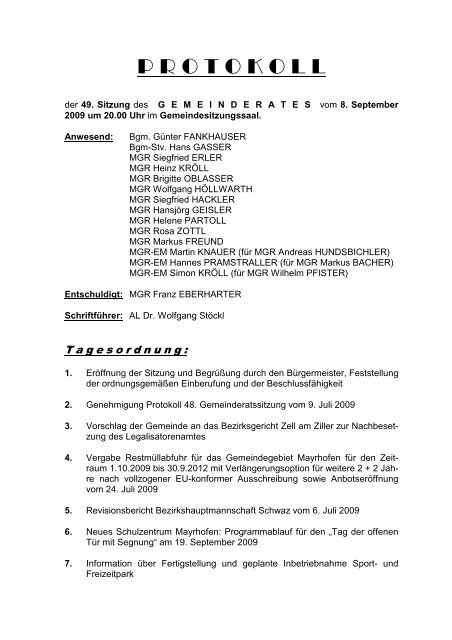 Protokoll - Gemeinde Mayrhofen