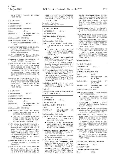 PCT/2002/1 : PCT Gazette, Weekly Issue No. 1, 2002 - WIPO