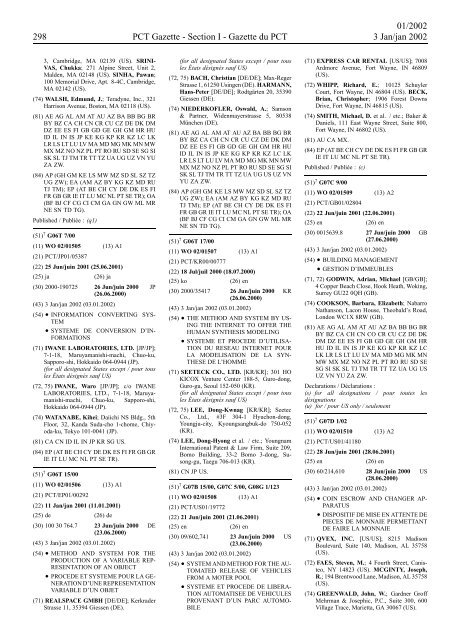 PCT/2002/1 : PCT Gazette, Weekly Issue No. 1, 2002 - WIPO