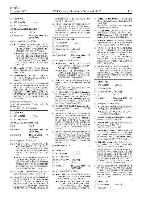 PCT/2002/1 : PCT Gazette, Weekly Issue No. 1, 2002 - WIPO