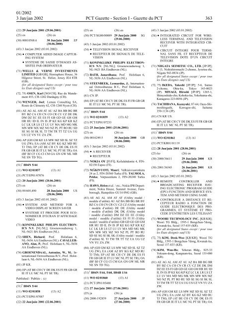 PCT/2002/1 : PCT Gazette, Weekly Issue No. 1, 2002 - WIPO