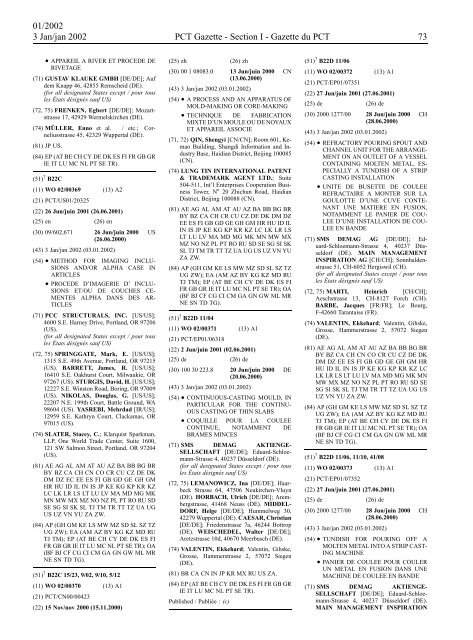 PCT/2002/1 : PCT Gazette, Weekly Issue No. 1, 2002 - WIPO