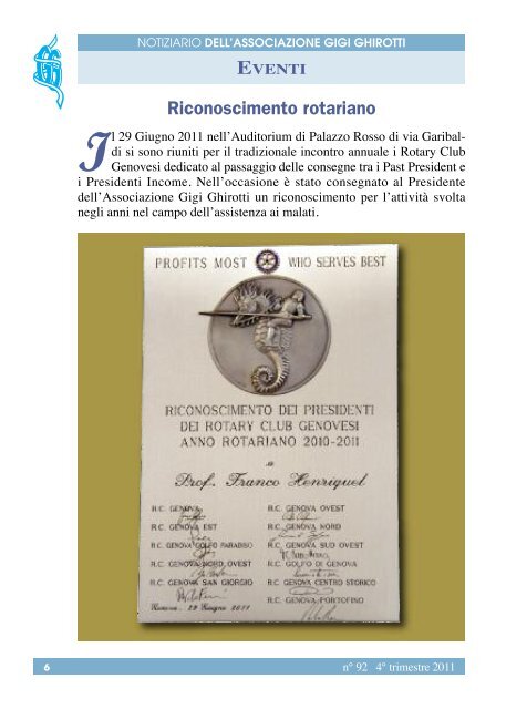 NOTIZIARIO - Associazione Gigi Ghirotti