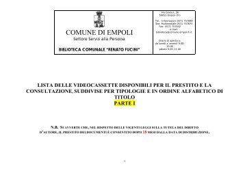 Lista delle videocassette (parte I) - Comune di Empoli