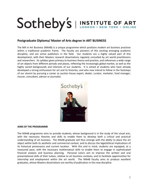 Postgraduate Diploma - Sotheby's Institute of Art