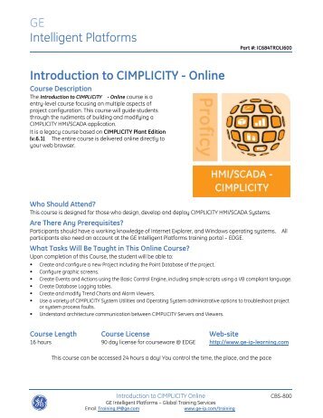 Introduction to CIMPLICITY Online - GE Intelligent Platforms