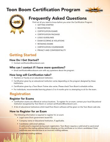 Toon Boom Certification Program - FAQ