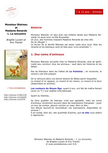 Amorce 1. Des noms d'animaux 7 à 10 ans - Animax - l'école des max