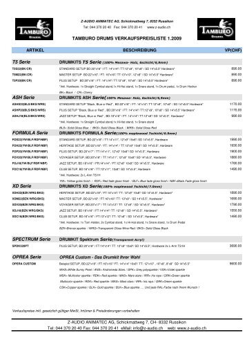 TAMBURO DRUMS VERKAUFSPREISLISTE 1.2009 T5 Serie ASH ...