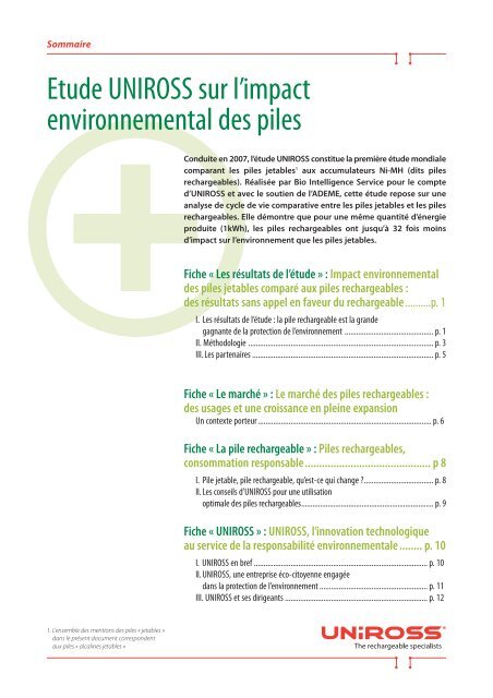 Etude UNIROSS sur l'impact environnemental des piles