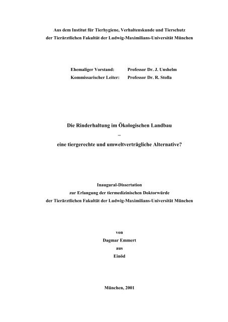 Die Rinderhaltung im Ökologischen Landbau - eine tiergerechte ...