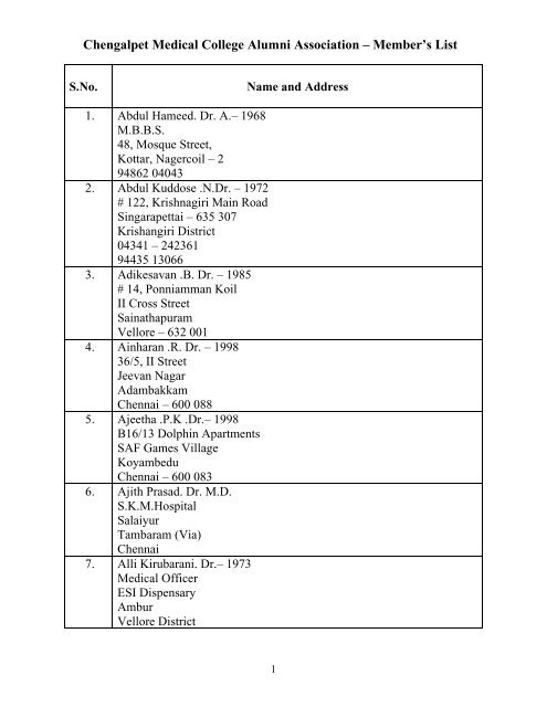 Chengalpet Medical College Alumni Association - Chemcoalumni.org