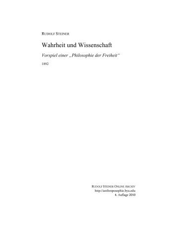 Wahrheit und Wissenschaft - Rudolf Steiner Online Archiv