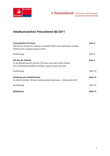 Inhaltsverzeichnis Pressedienst 06/2011